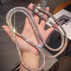 TEMU Gemstone Mobile Phone Lanyard For Women, Simple And Fashionable, Light Luxury, Fragrant Mobile Phone Chain, Long Style, Neck Hanging, Sparkling Gemstone Lanyard