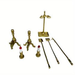 TEMU 1:12 Scale Miniature Dollhouse Fireplace Set, 8pcs - Complete With Fire Tools, Candlesticks, And Ornate Stockings - Realistic Warm Ambiance For Decor, Dollhouse Furnitur