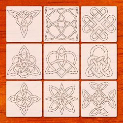 TEMU 9pcs Embroidery Stencils For Quilting, 6 Inch Celtic Knot Dotting Pattern Stencil Reusable, Plastic Floral Dot Template For Diy Crafts, Wall Wood Signs Fabric Canvas Scrapbooking & Home Decor