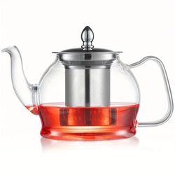 TEMU 1200ml/ 40.58oz Clear Glass Tea Pot With Infuser, Removable Infuser Tea Pot Handmade, Heat-resistant Borosilicate Glass Teapot With Strainer