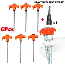 6Pcs Tent Stakes Heavy Duty Yard Stakes Non-Rust Metal Tent Pegs Ground Stakes Tent Spikes for Camping Patio, Grassland, Outdoor