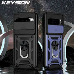 KEYSION Shockproof Armor Case for Google Pixel 9 Pro XL Slide Camera Lens Protection Ring Stand