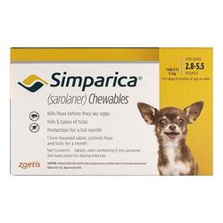 Simparica masticabile per cani da 2,8-5,5 libbre (Giallo) 3 dosi