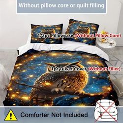 TEMU 2/3pcs Set, Starry Owl, Bird Theme Bedding Set, Duvet Cover Set, Zipper Design, Machine Washable, Holiday Gift For Halloween And Christmas (1 Duvet Cover + 1/2 Pillowcases, No Filler)