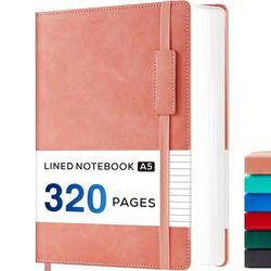 TEMU A5 Notebook - Leather Lined Journal Notebook For Women Men Work Writing, 320 Pages 100gsm Thick Paper, No Bleed, Inner Pocket, Note Book For Office School, 14 X