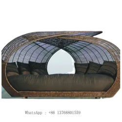 Lettino prendisole in plastica impermeabile resistente ai raggi UV, letti a baldacchino in rattan e vimini, set da salotto per esterni con cuscini