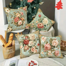 Housse de coussin en Polyester, motif Rose vert clair Vintage, décoration de maison, taie d'oreiller, salon, canapé, avec fermeture éclair