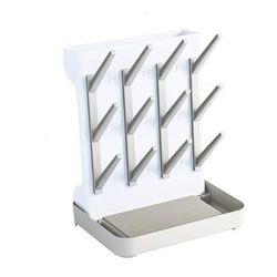TEMU Multi-functional Polypropylene Bottle Drying Rack | Space-saving Kitchen Organizer For Bottles & Cups | Includes Drainage System, Drip Tray & Utensil Holder | Neutral Gray | Ideal For Home Use