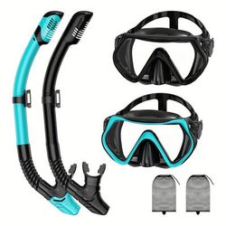 TEMU 2pcs Adult Swimming And Snorkeling Gear, Dry Snorkel Set With Panoramic Anti-leak Tempered Glass Lenses, Adjustable Strap Swim Set, Ideal For Travel And Sports
