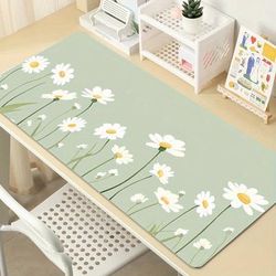 TEMU Xxl Daisy Design Gaming Mouse Pad - Large Non-slip Rubber Base Desk Mat With Light Green Background And White Daisy Flowers, Work, Gaming, And Home Office Setup, Mouse Pads For Desk