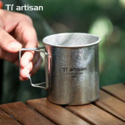 Tiartisan 200ML-750ML Titanium Foldable Camping Mug Outdoor Picnic Lightweight Portable Ice Crystal Surface Coffee Cup With Lid
