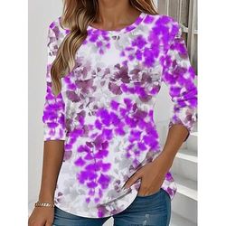 T-shirt da donna maniche lunghe collo girotondo maniche lunghe tunica grafica floreale piante elegante stilosa top regolari quotidiani uscita weekend stampa verde chiaro blu viola arancione marrone