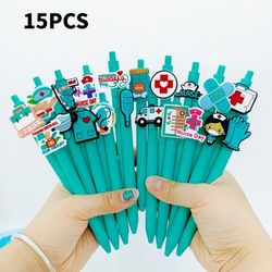 TEMU 10/15pcs Blue- Series Ballpoint Pens, Retractable Medium Point, Plastic Nurse Doctor Writing Stationery, Style Random, Nurses Week Gift