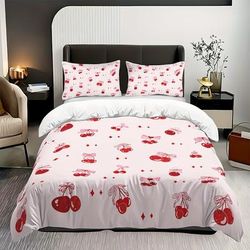 TEMU 3pcs Cartoon Bow Print Duvet Cover Set With 1 Duvet Cover + 2 Pillowcases; Soft And Comfortable Bedding Set, Suitable For Decorating Women's Rooms, Bedrooms,