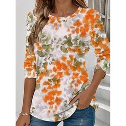 T-shirt da donna maniche lunghe collo girotondo maniche lunghe tunica grafica floreale piante elegante stilosa top regolari quotidiani uscita weekend stampa verde chiaro blu viola arancione marrone