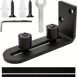 TEMU 1pc Heavy-duty Metal Barn Door , Polished Carbon Steel, Adjustable Floor Track With Stopper And Screws, For Sliding Doors And Barn Doors