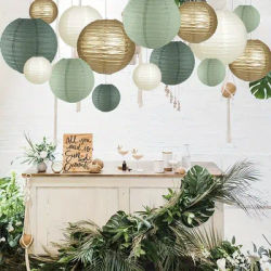 Ensemble de lanternes en papier rétro marron vert, 6/12/15 pièces, décor de fond mural de mariage, lanterne suspendue en papier, pendentif, fourniture de fête d'anniversaire