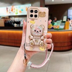 TEMU Diamond Wrist Strap Lanyard Cute Bear Phone Holder Case On For Huawei X6a Honorx6a Stand Back Cover