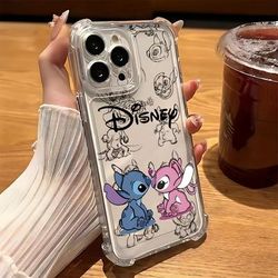 TEMU Cute Stitch Couple Phone Case Suitable For Iphone 16 15 14 11 Pro Xr Xs 7 Plus Shockproof Transparent Soft Back Cover