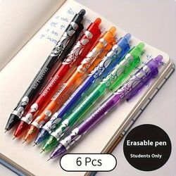 TEMU 1 Set Of 6 Erasable Gel Pens Featuring Retractable Design, Fine 0.5mm, Suitable For Writing Tasks, With A Of Ink Colors For Drawing And Writing.