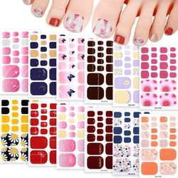 TEMU [] 12sheets Spring And Summer Glitter Nail Polish Strips Toe Stickers Large Set | Nail Supplies For Women's Diy Home Nail Art Set | Self-adhesive Nail Full Wraps