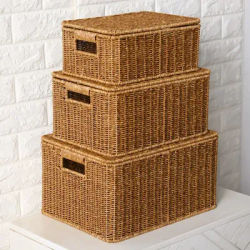 Scatola portaoggetti impermeabile con coperchio armadio portaoggetti mitation scatola portaoggetti da cucina intrecciata in rattan di vimini cestino da picnic in vimini