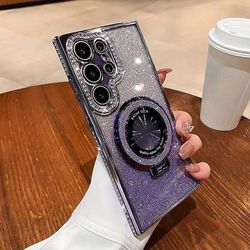 TEMU New S25 Ultra Case With Gradient Glitter And Rhinestones, Magnetic Holder For S21 S22 S23 S24 Ultra S25u, Protective Lens Cover