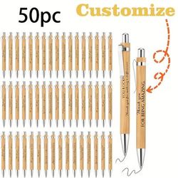 TEMU 150/100/80/50pcs Customizable Bamboo Retractable Ballpoint Pens - Personalized Oval Wooden Pen, Suitable For Office, School, Journaling And Art Projects, Medium Tip