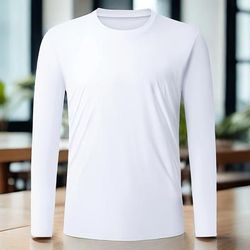 TEMU Men's Quick Drying Solid Color Crew Neck & Long Sleeves, Spring Summer Autumn Sports Tops For Outdoor Activities