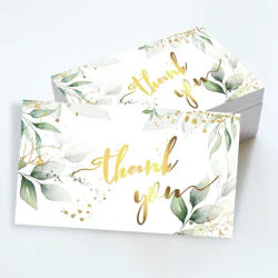 50 pièces/ensemble thème feuille verte merci pour votre commande cartes supportant l'achat affaires fête d'anniversaire vendeurs cadeau cartes de Message