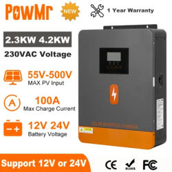 2025 PowMr 2.3KW 4.2KW Hybrid Solar Inverter 12V 24V 230V Off Grid Pure Sine Inverter Dual Output with MPPT 100A Solar Charger