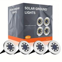 TEMU 4/8/12pcs Solar Led Ground Lights, 8led Brightness Garden Pathway Lighting, Warm/white Light, Nickel Battery, Landscape Decoration, Yard, Lawn, Walkway And Holiday Deco