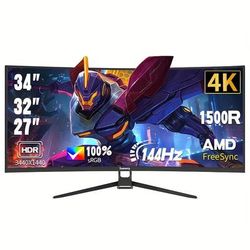 TEMU Suevery 34 Inch Curved 144hz Gaming Computer Monitor 1500r Pc Screen, 21:9 Uwqhd (3440x1440), Adaptive Sync, 178° Viewing Angle, Display Port, Hdtv, Compatible With Wall Mounting