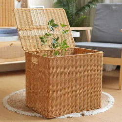 Scatola per cesto in rattan imitazione vimini con coperchio Armadio per giocattoli per abbigliamento, cesto per biciclette, organizer per lavanderia, frutta, picnic alto