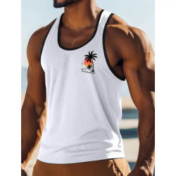 Men's Tank Top Vest Top Sleeveless Shirt Muscle Shirt Sleeveless Crew Neck Summer Coconut Tree Sports Fashion Casual Beach Tops