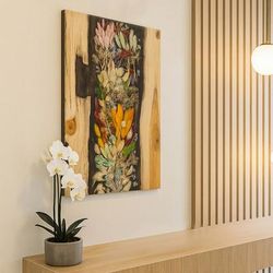 'Spring-Themed Wood and Natural Fiber Wall Art from Thailand'