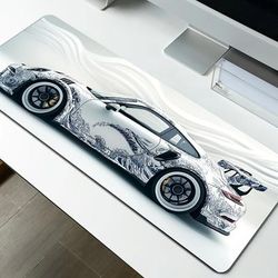 TEMU White -e Style Sports Car Large Gaming Mouse Pad Desktop Mat 89.92 X 39.88cm Mouse Pad, Gaming Mouse Pad, Mouse Pad With Non-slip Rubber Base, Extended Mouse Pad Keyboard Pad