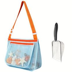 TEMU Beach Mesh Shovel With Mesh Beach Bag For Shell Collecting, Toys For Collecting Shells And Stones By The Seaside And Riverbank, A Shovel And A Shell Storage Bag
