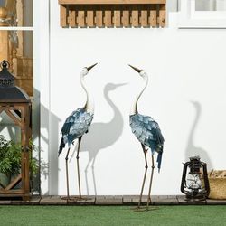 TEMU Crane Garden Ornaments, 2 Pcs Garden Statue Set, Steel Garden Gifts For Patio Pond Landscape Decoration, Multi-colour