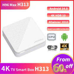 TV Box H96 MAX H313 Smart TV Box Android 14 4K HD Wifi6 BT 2GB 8GB/16GB Dual Google Voice Assistant Media Player Set Top Box