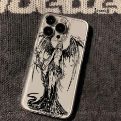 Lmmcjj Vintage Angel Phone Case For iPhone 13 14 Plus 15 Pro Max 11 12 XR X XS Max 7 8 Se 2020 Silicone Phone Cover iPhone Case