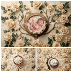 Baby Portrait Photography Backdrop Floral Growth Tree Design Newborn Photo Shoot Background for 1st Birthday Party Decoration