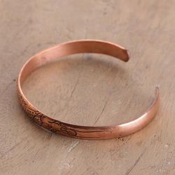 'Dragon-Themed Inspirational Copper Cuff Bracelet from India'
