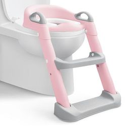 TEMU Amazing Tour Kids Potty Training Seat With Steps, Adjustable Plastic Toilet Trainer, Non-slip Folding Toilet Ladder, Space-efficient Grey Potty For Children