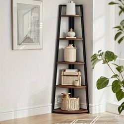TEMU 70-inch Tall Corner Bookshelf, 5 Tier Brown Bookcase For Living Room, Kitchen, Home Office Plant Stand