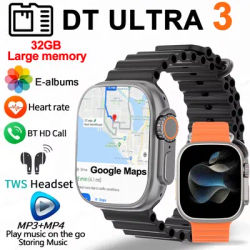 2025New DT Ultra 3 Pro Google carte NFC SmartWatch 32G mémoire musique vidéo NFC Bluetooth appel étanche SmartWatch pour Android iOS