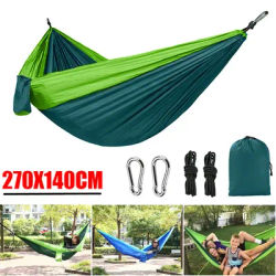 Portable Outdoor Camping Hammock Single Person Nylon Color Matching Hammock High Strength Parachute Fabric Hanging Bed 270X140CM