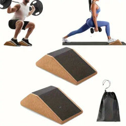 Solid Color Wood Fitness Wedge Set with Anti-Slip Surface for Squats and Stretching - Includes Portable Carrying Bag (Pair)