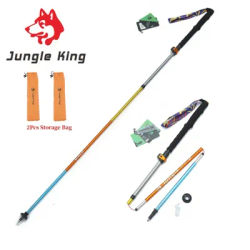 Jungle King 7075A Aluminum Alloy 5-section Hiking Trekking Pole Portable Folding Telescopic Walk Sticker for Mountain Climbing