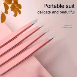 4 pcs Tweezers Set - Professional Tweezers For Eyebrows - Great Precision For Facial Hair, Splinter And Ingrown Hair Removal Wit